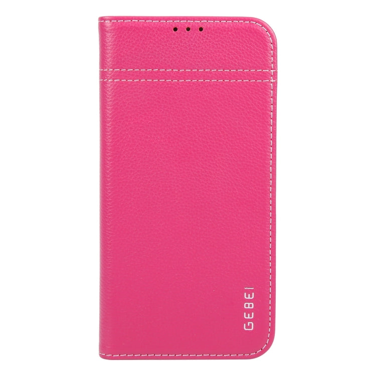 For iPhone 16 Plus GEBEI Top-grain Horizontal Flip Leather Phone Case(Rose Red)