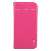 For iPhone 16 Plus GEBEI Top-grain Horizontal Flip Leather Phone Case(Rose Red)