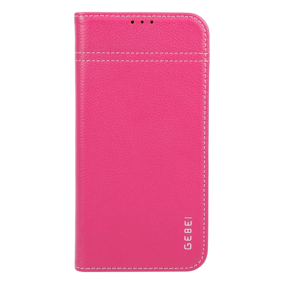 For iPhone 16 Plus GEBEI Top-grain Horizontal Flip Leather Phone Case(Rose Red)