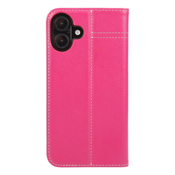 For iPhone 16 Plus GEBEI Top-grain Horizontal Flip Leather Phone Case(Rose Red)