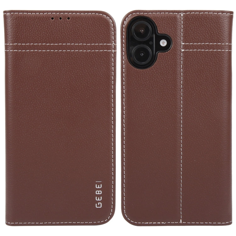 For iPhone 16 Plus GEBEI Top-grain Horizontal Flip Leather Phone Case(Brown)