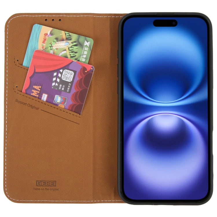 For iPhone 16 Plus GEBEI Top-grain Horizontal Flip Leather Phone Case(Brown)