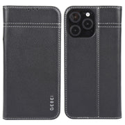 For iPhone 16 Pro GEBEI Top-grain Horizontal Flip Leather Phone Case(Black)