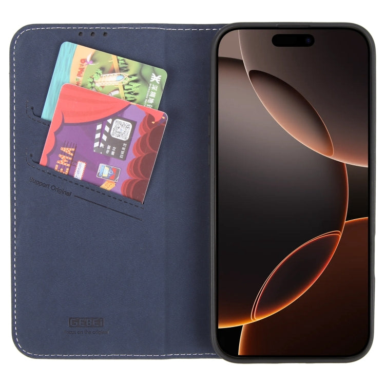 For iPhone 16 Pro GEBEI Top-grain Horizontal Flip Leather Phone Case(Blue)