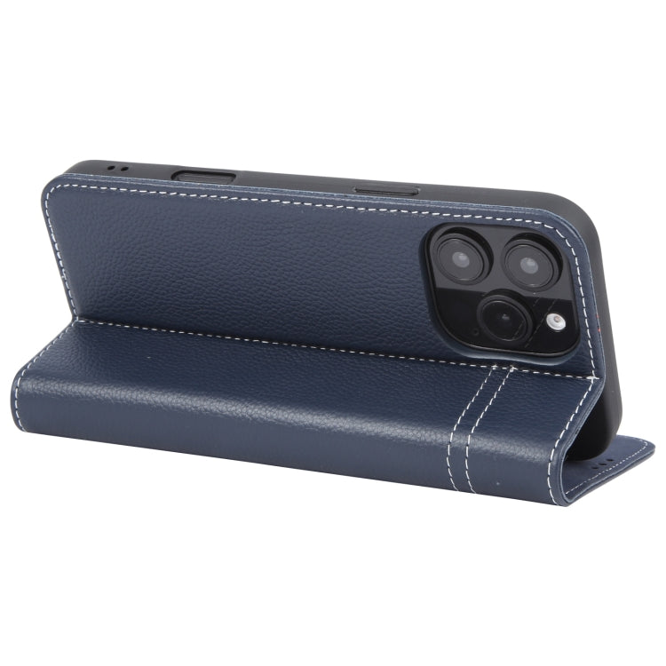 For iPhone 16 Pro GEBEI Top-grain Horizontal Flip Leather Phone Case(Blue)
