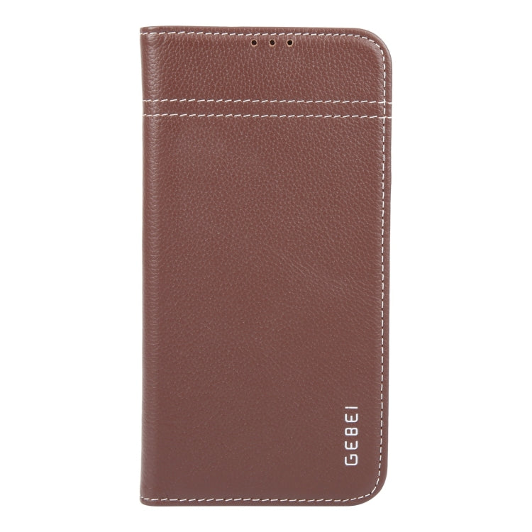 For iPhone 16 Pro GEBEI Top-grain Horizontal Flip Leather Phone Case(Brown)