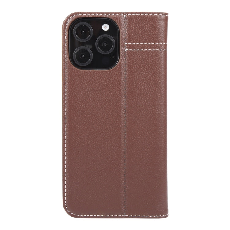 For iPhone 16 Pro GEBEI Top-grain Horizontal Flip Leather Phone Case(Brown)