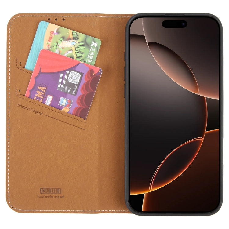 For iPhone 16 Pro GEBEI Top-grain Horizontal Flip Leather Phone Case(Brown)