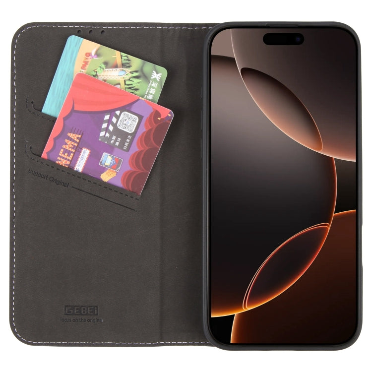 For iPhone 16 Pro Max GEBEI Top-grain Horizontal Flip Leather Phone Case(Black)