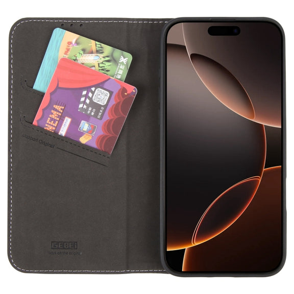 For iPhone 16 Pro Max GEBEI Top-grain Horizontal Flip Leather Phone Case(Black)