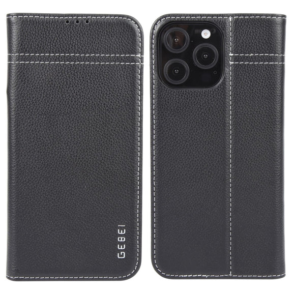 For iPhone 16 Pro Max GEBEI Top-grain Horizontal Flip Leather Phone Case(Black)