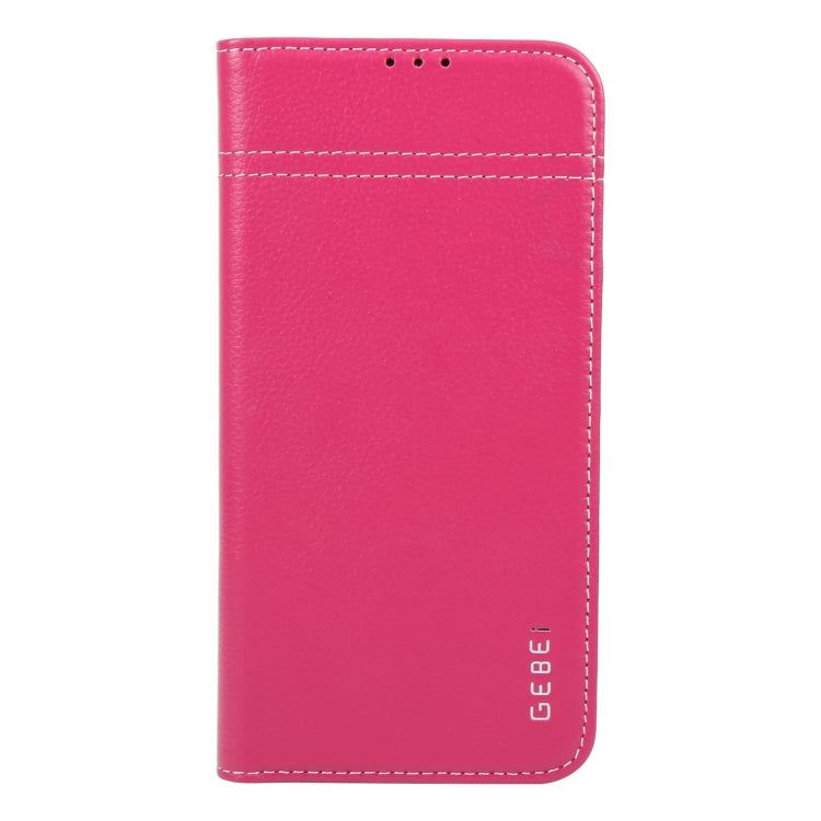 For iPhone 16 Pro Max GEBEI Top-grain Horizontal Flip Leather Phone Case(Rose Red)