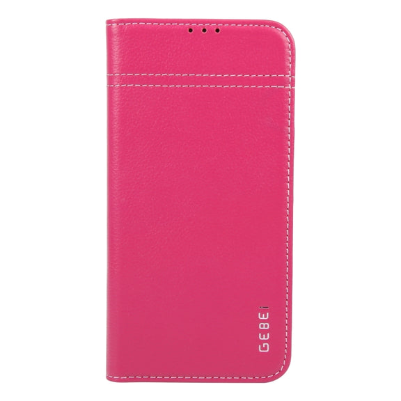 For iPhone 16 Pro Max GEBEI Top-grain Horizontal Flip Leather Phone Case(Rose Red)