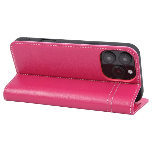 For iPhone 16 Pro Max GEBEI Top-grain Horizontal Flip Leather Phone Case(Rose Red)