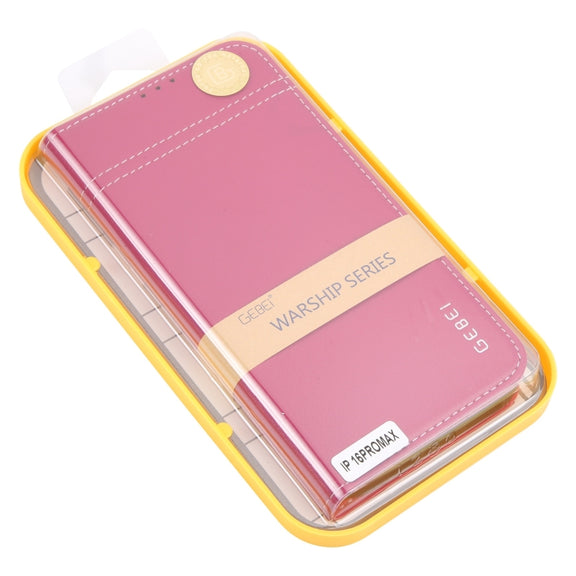 For iPhone 16 Pro Max GEBEI Top-grain Horizontal Flip Leather Phone Case(Rose Red)
