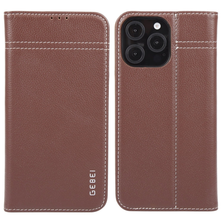 For iPhone 16 Pro Max GEBEI Top-grain Horizontal Flip Leather Phone Case(Brown)