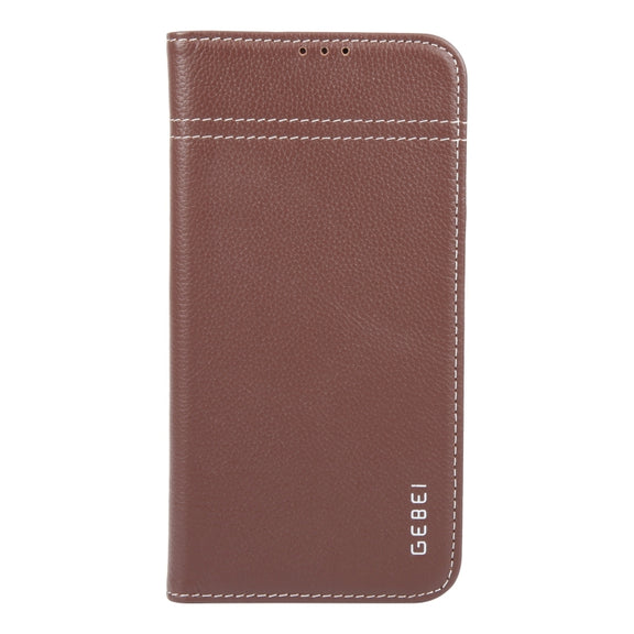 For iPhone 16 Pro Max GEBEI Top-grain Horizontal Flip Leather Phone Case(Brown)