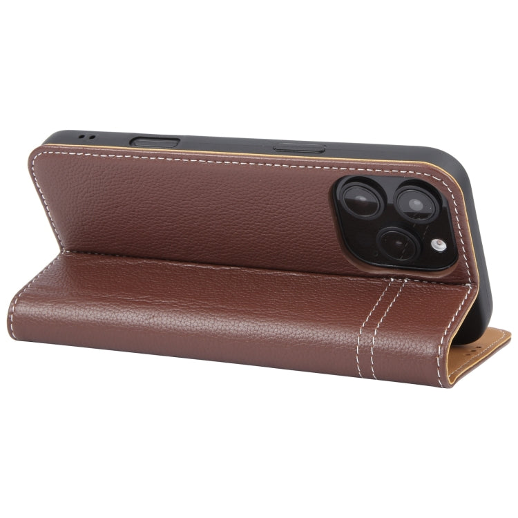 For iPhone 16 Pro Max GEBEI Top-grain Horizontal Flip Leather Phone Case(Brown)