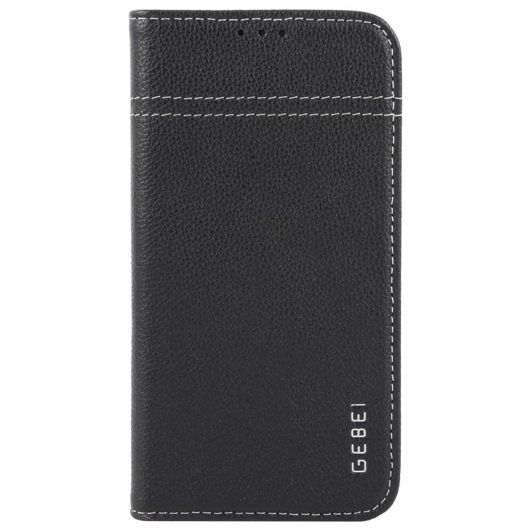 For iPhone 16e GEBEI Top-grain Horizontal Flip Leather Phone Case(Black)