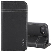 For iPhone 16e GEBEI Top-grain Horizontal Flip Leather Phone Case(Black)