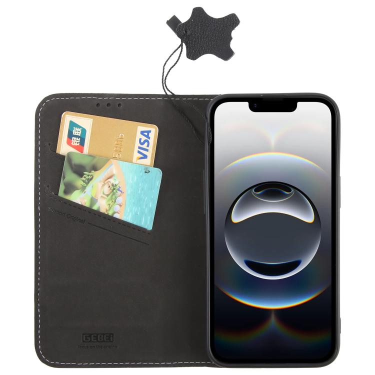 For iPhone 16e GEBEI Top-grain Horizontal Flip Leather Phone Case(Black)