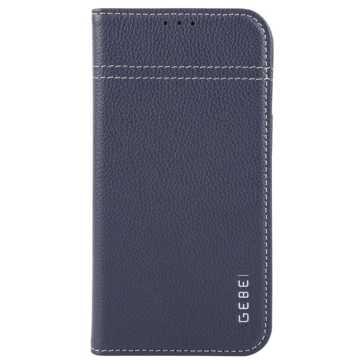 For iPhone 16e GEBEI Top-grain Horizontal Flip Leather Phone Case(Blue)
