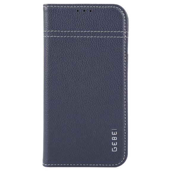For iPhone 16e GEBEI Top-grain Horizontal Flip Leather Phone Case(Blue)