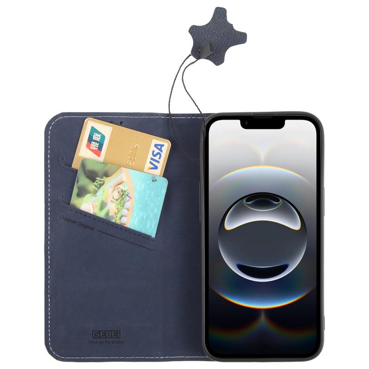 For iPhone 16e GEBEI Top-grain Horizontal Flip Leather Phone Case(Blue)