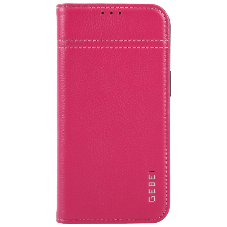 For iPhone 16e GEBEI Top-grain Horizontal Flip Leather Phone Case(Rose Red)