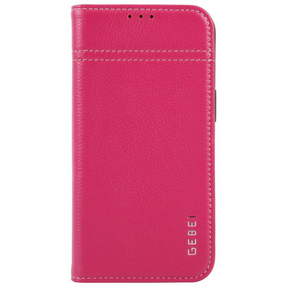 For iPhone 16e GEBEI Top-grain Horizontal Flip Leather Phone Case(Rose Red)