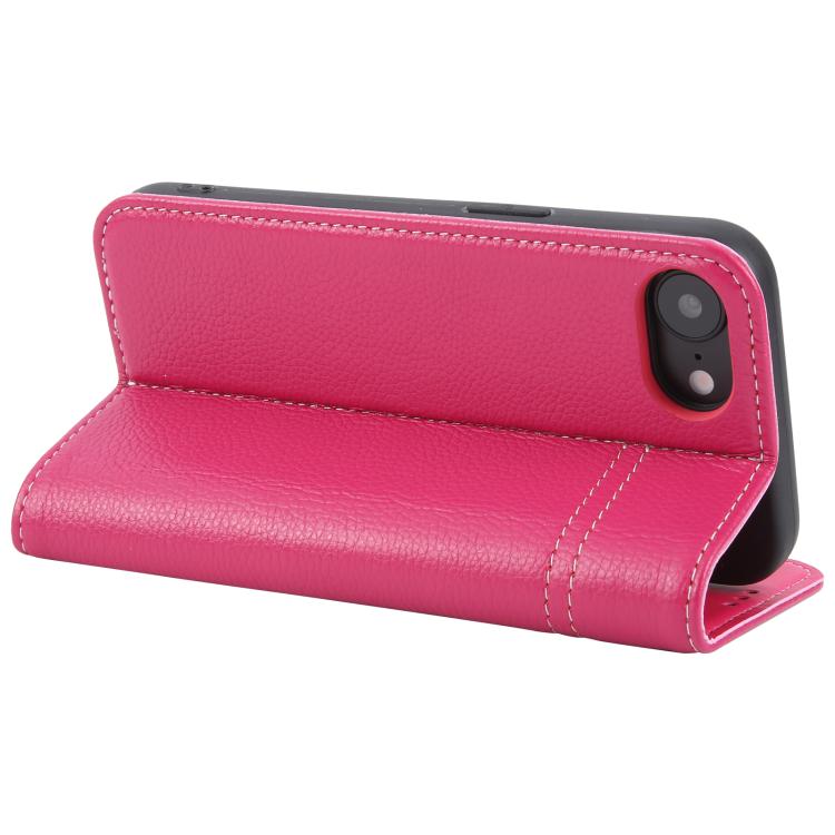 For iPhone 16e GEBEI Top-grain Horizontal Flip Leather Phone Case(Rose Red)