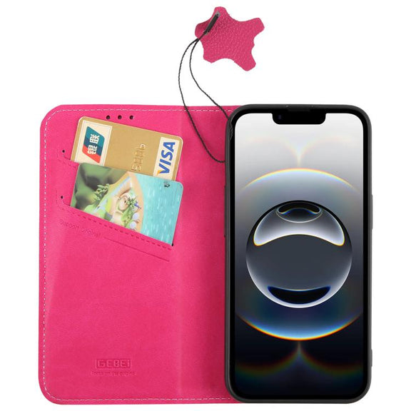 For iPhone 16e GEBEI Top-grain Horizontal Flip Leather Phone Case(Rose Red)