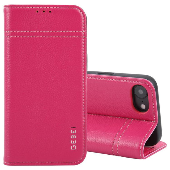 For iPhone 16e GEBEI Top-grain Horizontal Flip Leather Phone Case(Rose Red)