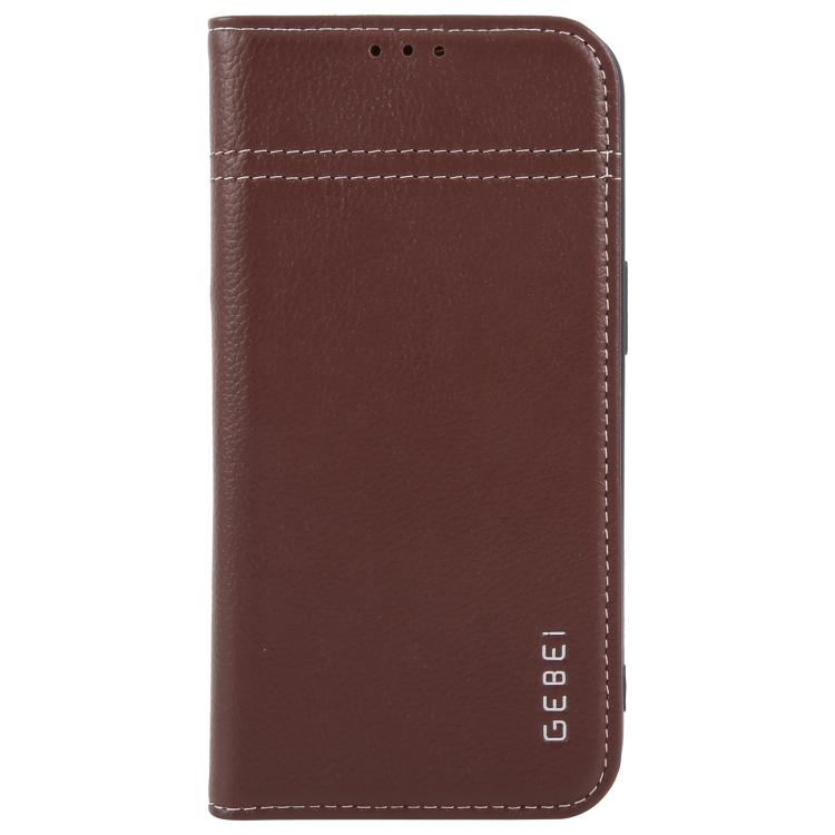 For iPhone 16e GEBEI Top-grain Horizontal Flip Leather Phone Case(Brown)
