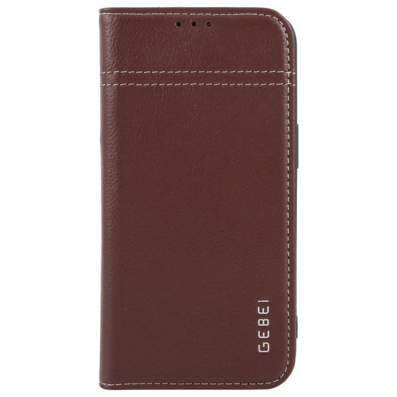 For iPhone 16e GEBEI Top-grain Horizontal Flip Leather Phone Case(Brown)