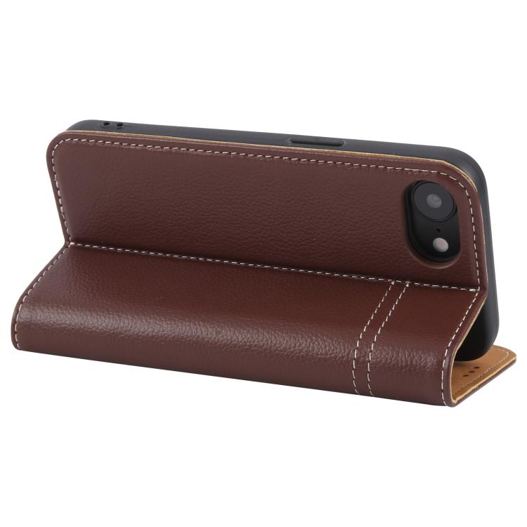 For iPhone 16e GEBEI Top-grain Horizontal Flip Leather Phone Case(Brown)