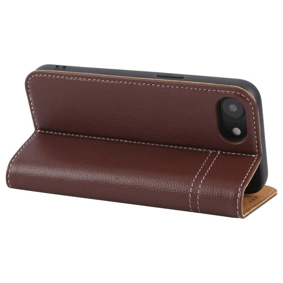 For iPhone 16e GEBEI Top-grain Horizontal Flip Leather Phone Case(Brown)