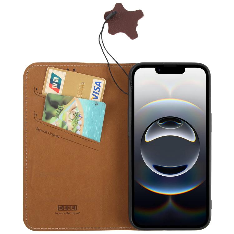For iPhone 16e GEBEI Top-grain Horizontal Flip Leather Phone Case(Brown)