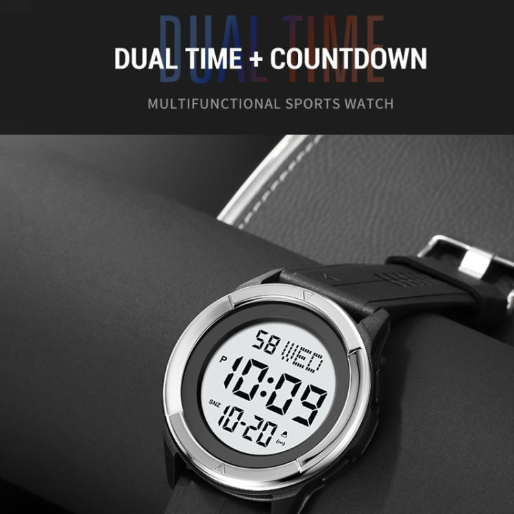 SKMEI 2047 Multifunctional Men 50M Water-resistant Sports Digital Wrist Watch(Silver+White)