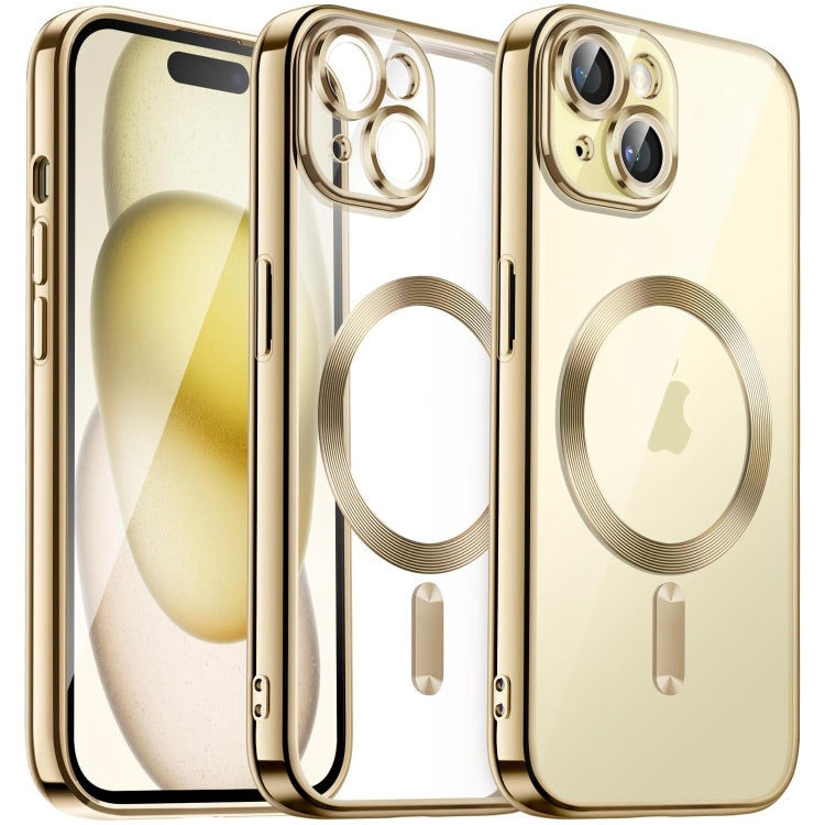 For iPhone 15 Magsafe Magnetic Transparent Electroplated TPU Phone Case(Gold)