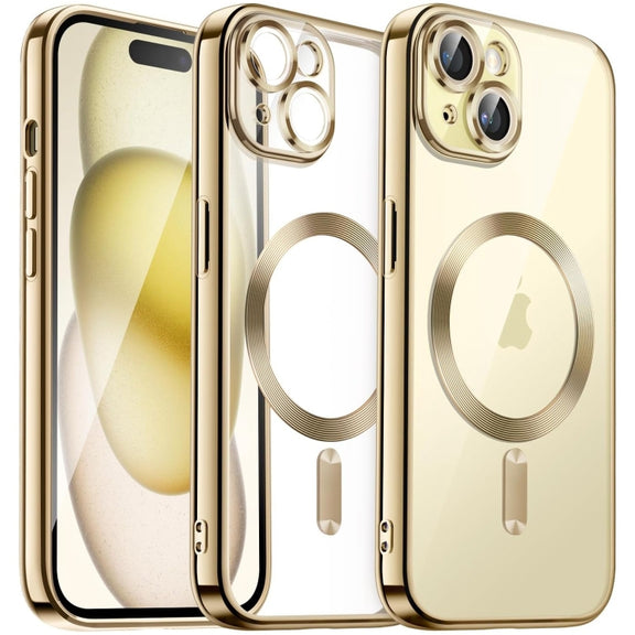For iPhone 15 Magsafe Magnetic Transparent Electroplated TPU Phone Case(Gold)