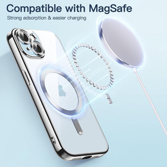 For iPhone 15 Plus Magsafe Magnetic Transparent Electroplated TPU Phone Case(Silver)