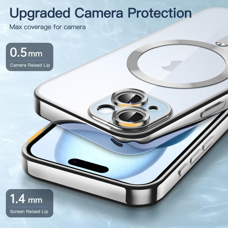 For iPhone 15 Plus Magsafe Magnetic Transparent Electroplated TPU Phone Case(Silver)
