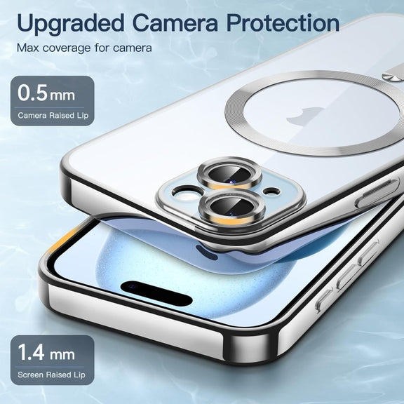 For iPhone 15 Plus Magsafe Magnetic Transparent Electroplated TPU Phone Case(Silver)