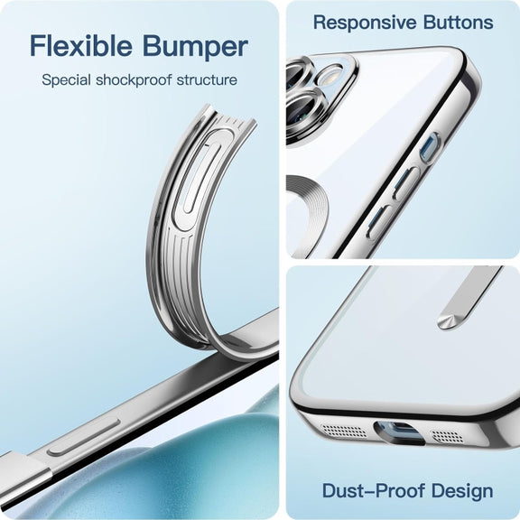 For iPhone 15 Plus Magsafe Magnetic Transparent Electroplated TPU Phone Case(Silver)