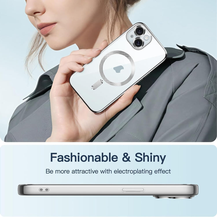 For iPhone 15 Plus Magsafe Magnetic Transparent Electroplated TPU Phone Case(Silver)