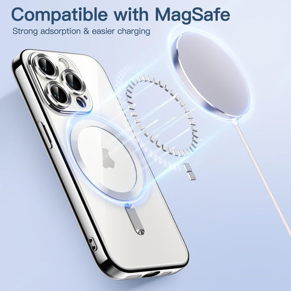 For iPhone 15 Pro Magsafe Magnetic Transparent Electroplated TPU Phone Case(Silver)