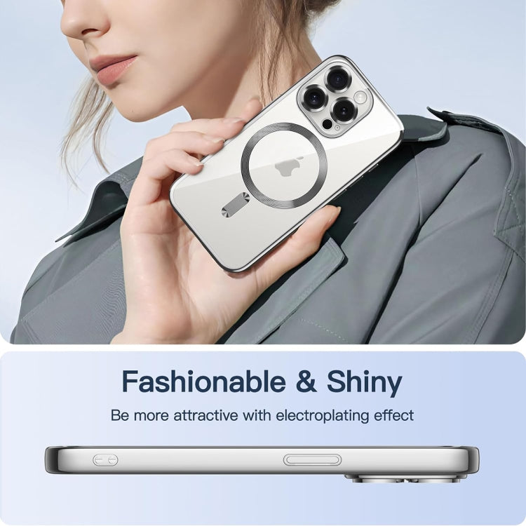 For iPhone 15 Pro Magsafe Magnetic Transparent Electroplated TPU Phone Case(Silver)