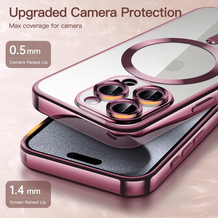 For iPhone 15 Pro Max Magsafe Magnetic Transparent Electroplated TPU Phone Case(Pink)