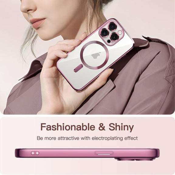 For iPhone 15 Pro Max Magsafe Magnetic Transparent Electroplated TPU Phone Case(Pink)